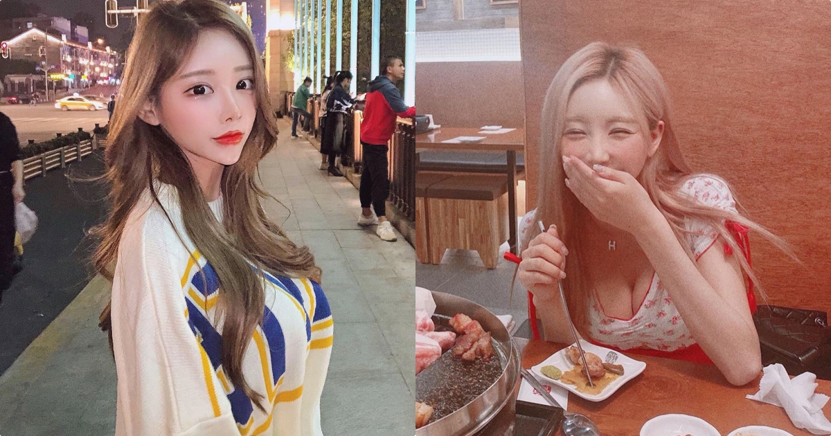 性感南韓正妹開心吃肉到蹦出「深溝」，對面的客人忍不住偷瞄-第1章-图片1