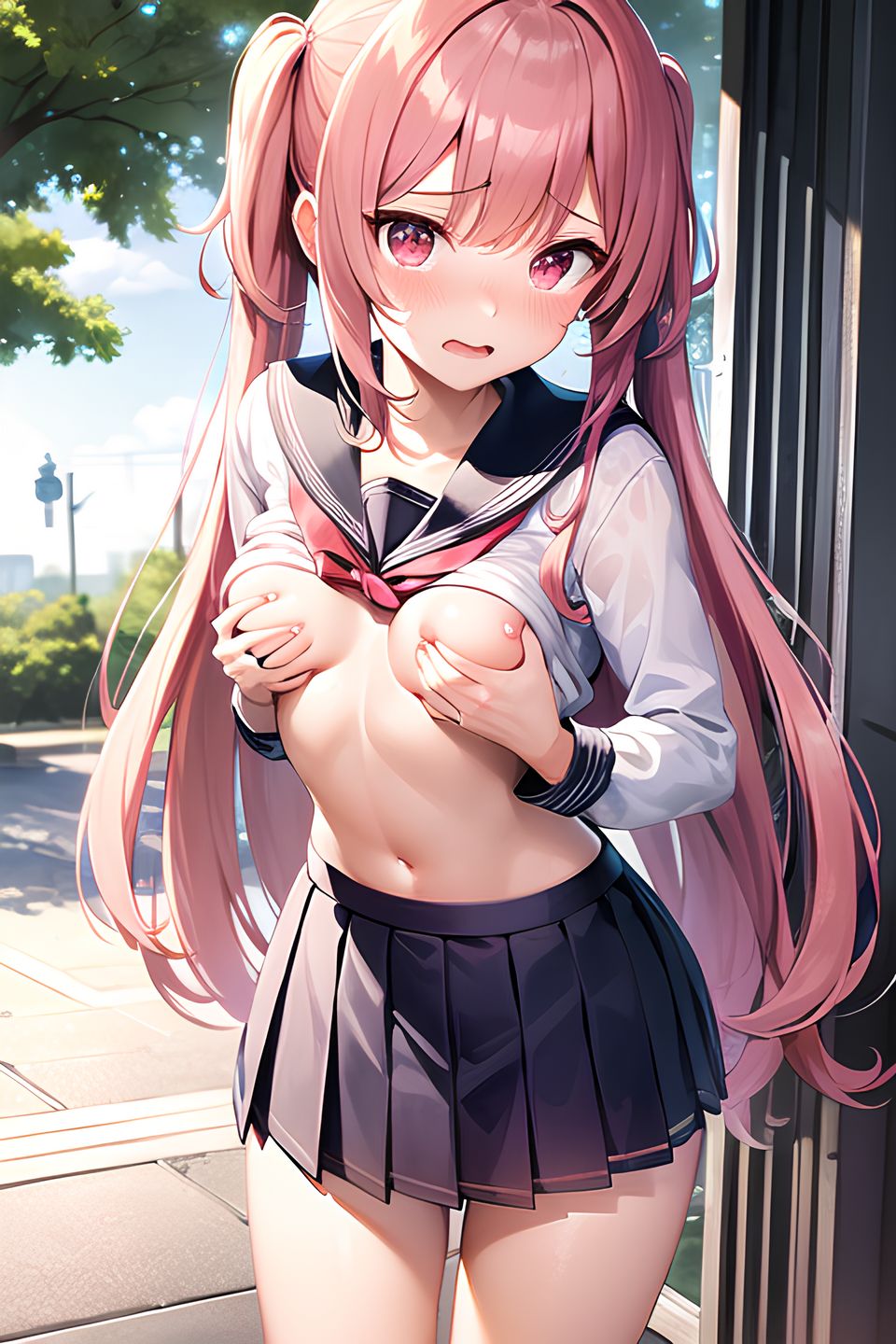 【AI生成】外で自分の胸を揉む女の子のエロ畫像 part2