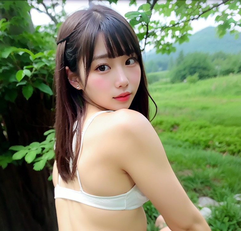 AI生成美女~nanairo52緑の中のヌード+立ち座りポーズ+上半身ヌード-第1章-图片6