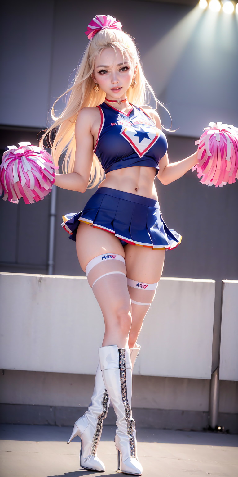 Seductive Blonde and Brunette Cheerleaders with Mesmerizing Long Legs in AIGenerated Images-第1章-图片5
