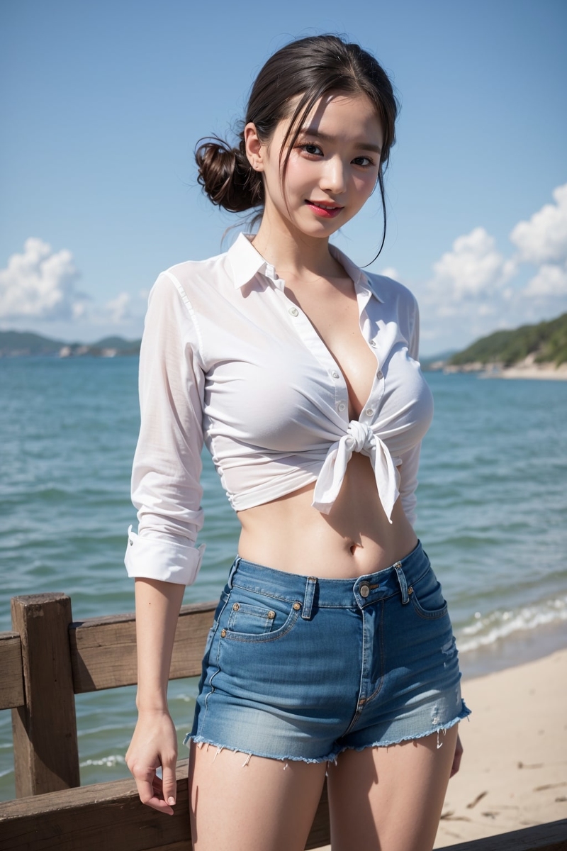 AI生成~AiMakeGirlホットパンツジーンズ,白いシャツ（熱褲牛仔褲，白襯衫）-第1章-图片8