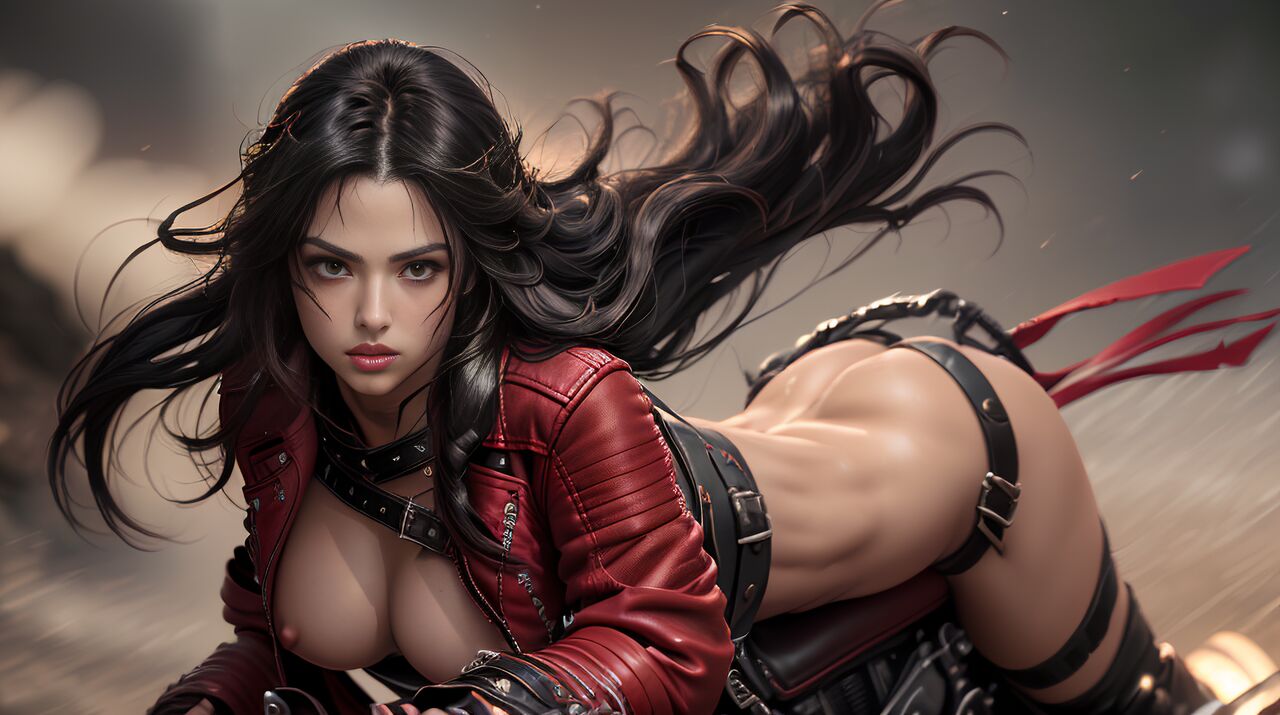 Velvet Crowe Riding Motorcycle Red Jacket  AI Generated-第1章-图片5