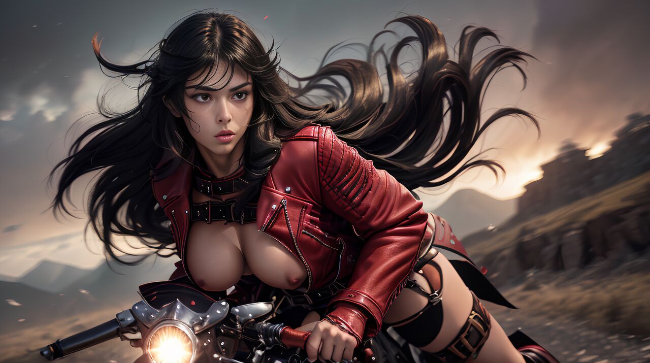 Velvet Crowe Riding Motorcycle Red Jacket  AI Generated-第1章-图片6