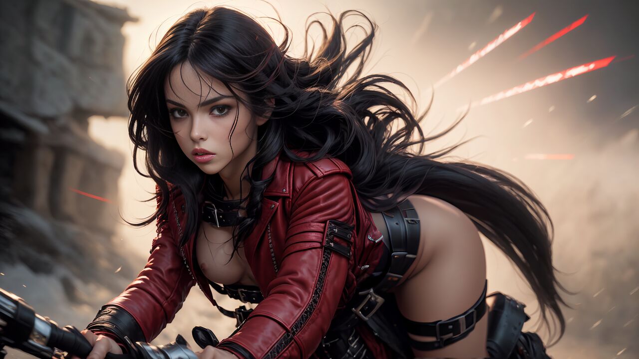 Velvet Crowe Riding Motorcycle Red Jacket  AI Generated-第1章-图片7