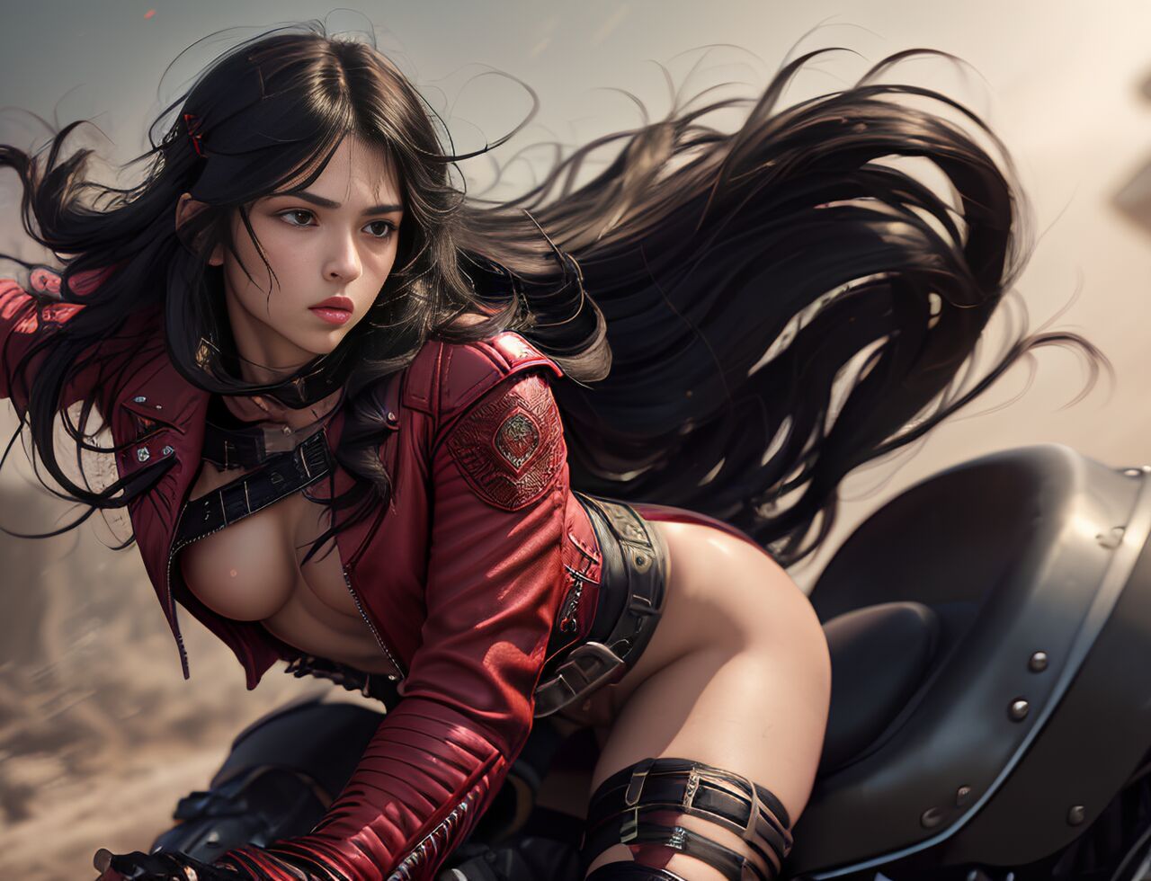Velvet Crowe Riding Motorcycle Red Jacket  AI Generated-第1章-图片9