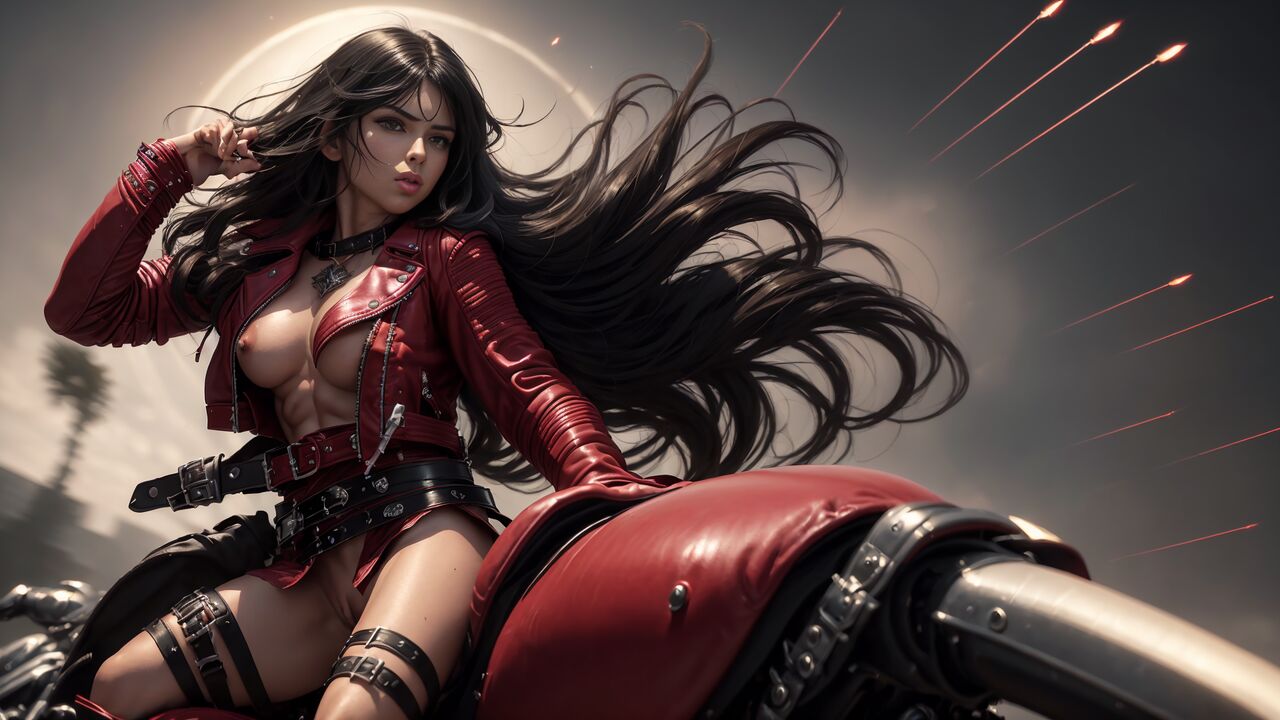 Velvet Crowe Riding Motorcycle Red Jacket  AI Generated-第1章-图片11