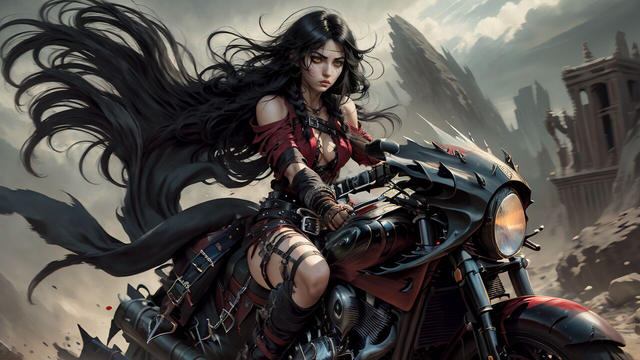 Velvet Crowe Riding Motorcycle Red Jacket  AI Generated-第1章-图片15