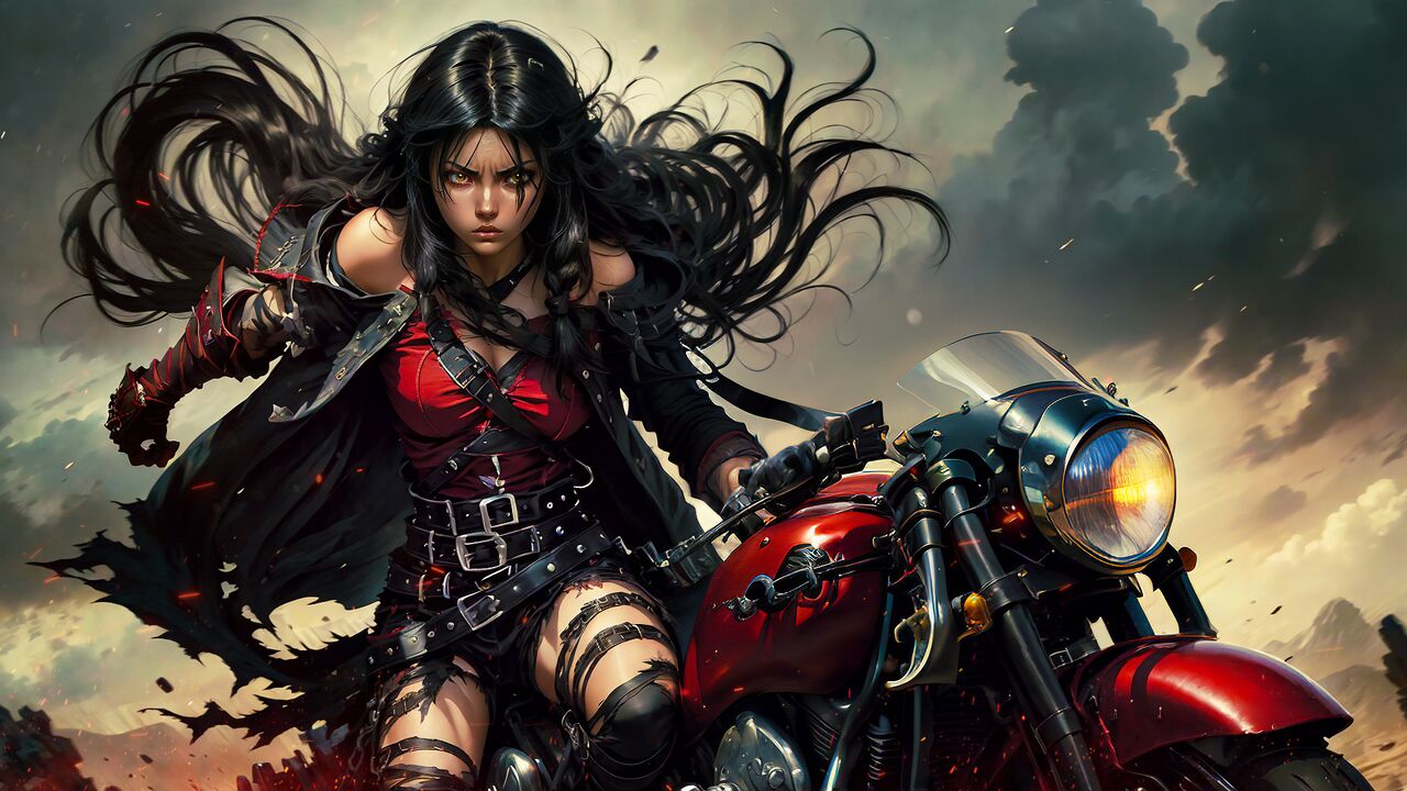 Velvet Crowe Riding Motorcycle Red Jacket  AI Generated-第1章-图片16